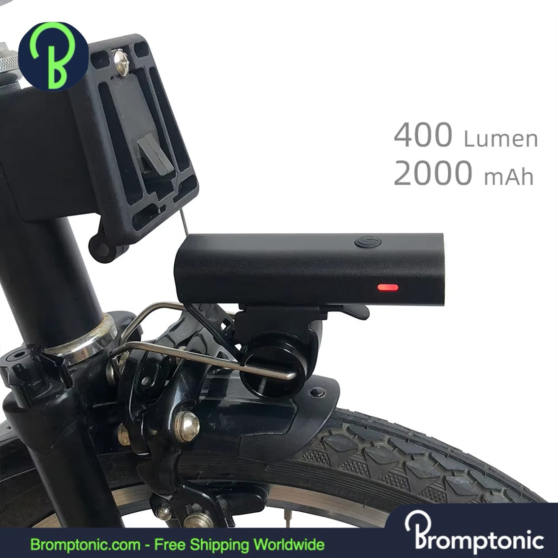 Luce per bicicletta pieghevole Brompton 400 Lumen USB ricaricabile con supporto regolabile