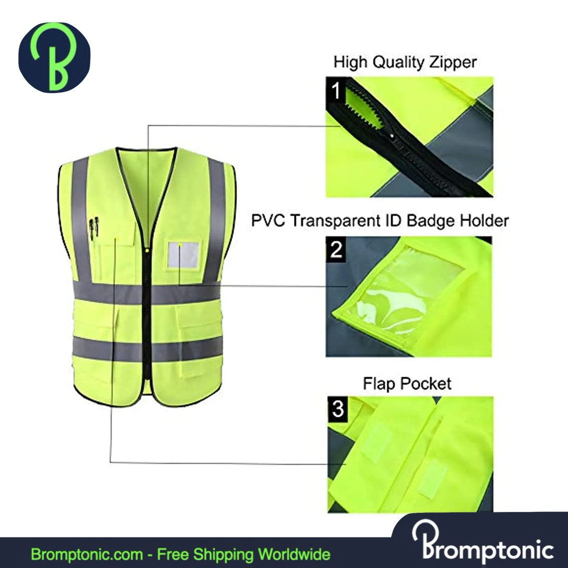 Brompton High-Visibility Reflective Safety Vest with Pockets